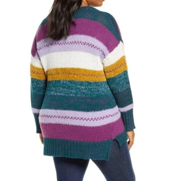 Caslon Mixed Stripe V-neck Purple Multicolor Sweater - Picture 7 of 7
